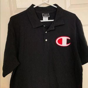 Champion Black Big C Logo Spellout Polo Shirt